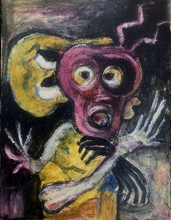 psychose, tableau de denise grisi,  série écologique denise grisi, outsiderart, artbrut,naturalpainting, cahors, artiste cahors, ecological_painting,ecological art, ecologicalartist , écologie