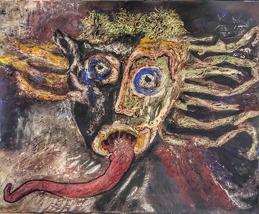 la langue du chat, tableau de denise grisi, série écologique denise grisi, outsiderart, artbrut,naturalpainting, cahors, artiste cahors, ecological_painting,ecological art, ecologicalartist , écologie