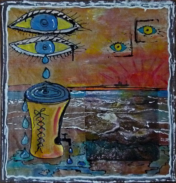 peinture de denise grisi incluant un cliché Hipstamatic, oeil, goutte d'eau, mer, la goutte d'eau qui,