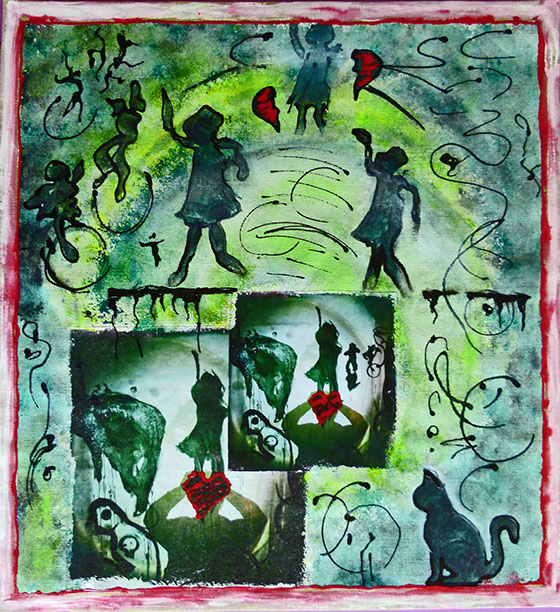 peinture de denise grisi incluant un cliché Hipstamatic, #chat#transparence #traces#coeur#disparition